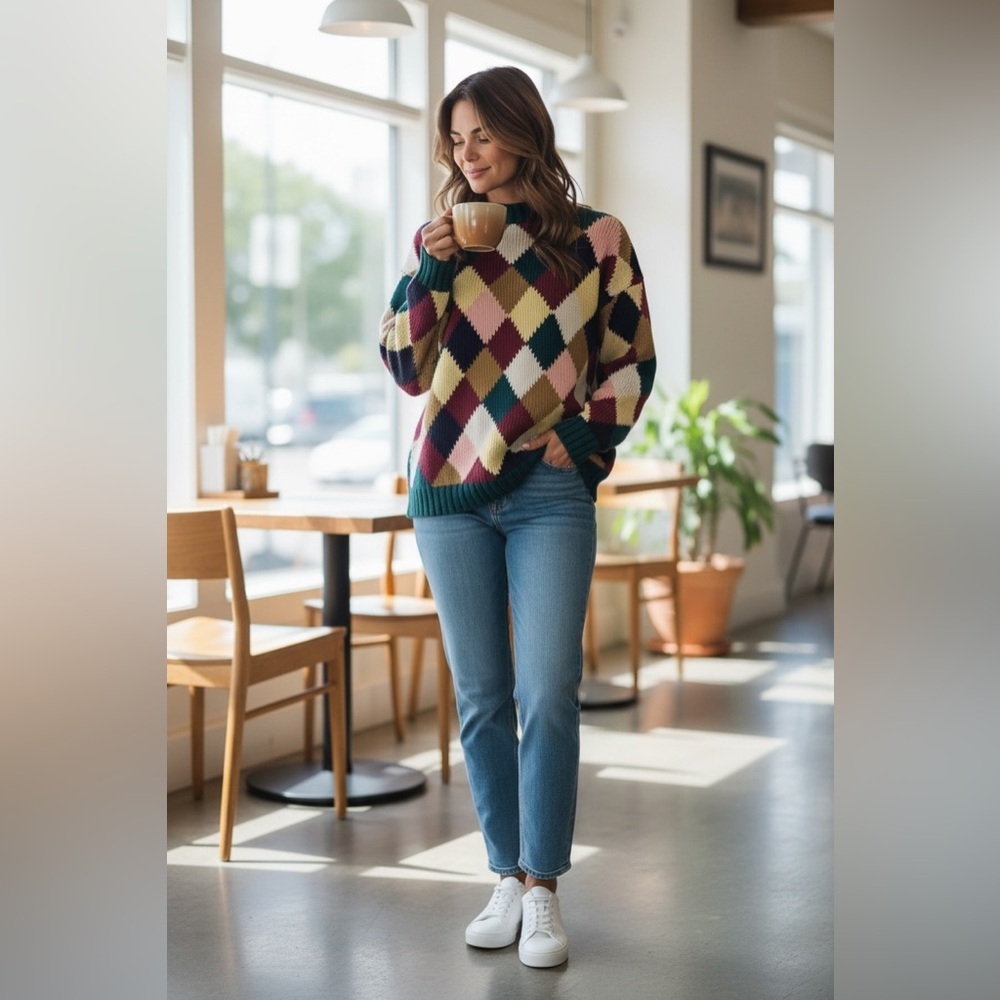 The Limited Vintage Argyle Ramie/Cotton Blend chunky sweater.‎  Heavyweight. M/L